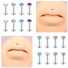 CIZME 8 件不锈钢 6 毫米耳屏钉软骨钉前耳轮耳环杠铃唇环穿孔饰品男女适用 - 銀色 - 查看 2