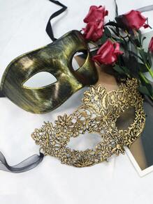 2 pièces Masques vénitiens en plastique noirs et dorés en dentelle pour le bal masqué, le carnaval, les couples/unisexe convenant pour le mariage, le bal de promo, le Mardi Gras, le festival d'Halloween