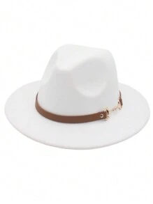 1pc Denim Fedora Hat, Classic Black Wool Felt Vintage Jazz Cap, Adjustable Small Leather Belt Buckle Unisex English Retro Wool Felt Hat, Western Fashion Autumn/Winter Panama Cowboy Felt Hat, Simple Metal Ring Leather Belt Brim Fedora Hat, Versatile Style For Men & Women