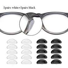 10 Pairs Of Eyes Silicone Soft Nose Pads, Adhesive Silicone Anti-Drop Nose Rests, Glasses Sunglasses Transparent & Black Nose Rests - Black and White - View 1