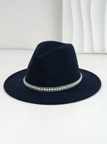 1pc Unisex Solid Color Felt Cowboy Hat With 3D Faux Pearl And Rhinestone Belt Chain And Droplet Shaped Decoration, Comfortable Panama Fedora, Elegant Jazz Cap, Luxurious British Style Top Hat, Unique And Interesting Punk Style Outdoor Bucket Hat For Classy Look, New Vintage Cowgirl Hat Look, Classy Aesthetic, 2024 Wedding Essential, Spring Summer Bright Colors, Suitable For Spring Getaway, Dinner Party Essential, Themed Party, Western Festival, Gathering, Cosplay, Graduation Ceremony, Costume Party, Festival, Wedding, Birthday Party, Music Festival - Pearl Rhinestone - View 25