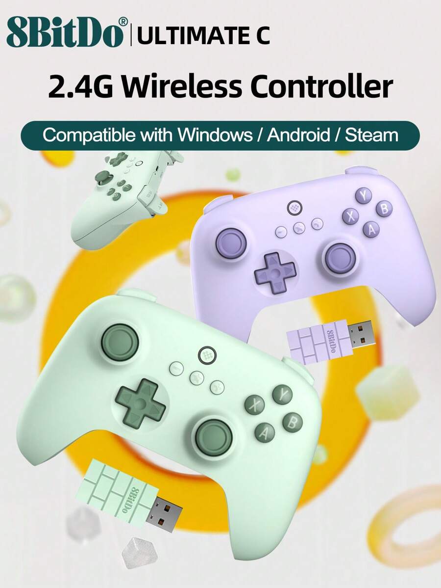 8bitdo PC Gamepad Ultimate C 2.4G Wireless Controller,Compatible With Android Windows 10 11 Steam Deck PC Raspberry Pi Joysticks,480mAh Battery Capacity About 25 Hours Of Playtime With 2 Hours Of Charging Time,Gaming Console Accessories,2.4G Wireless Or Wired USB Connectivity,Plug And Play Turbo Function Rumble Vibration Enhanced Grip ,Green