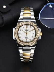 LONGLUX 1 件豪华礼物男士自动机械表，不锈钢表带，防水，水钻装饰，日历功能 - 彩色 - 查看 6