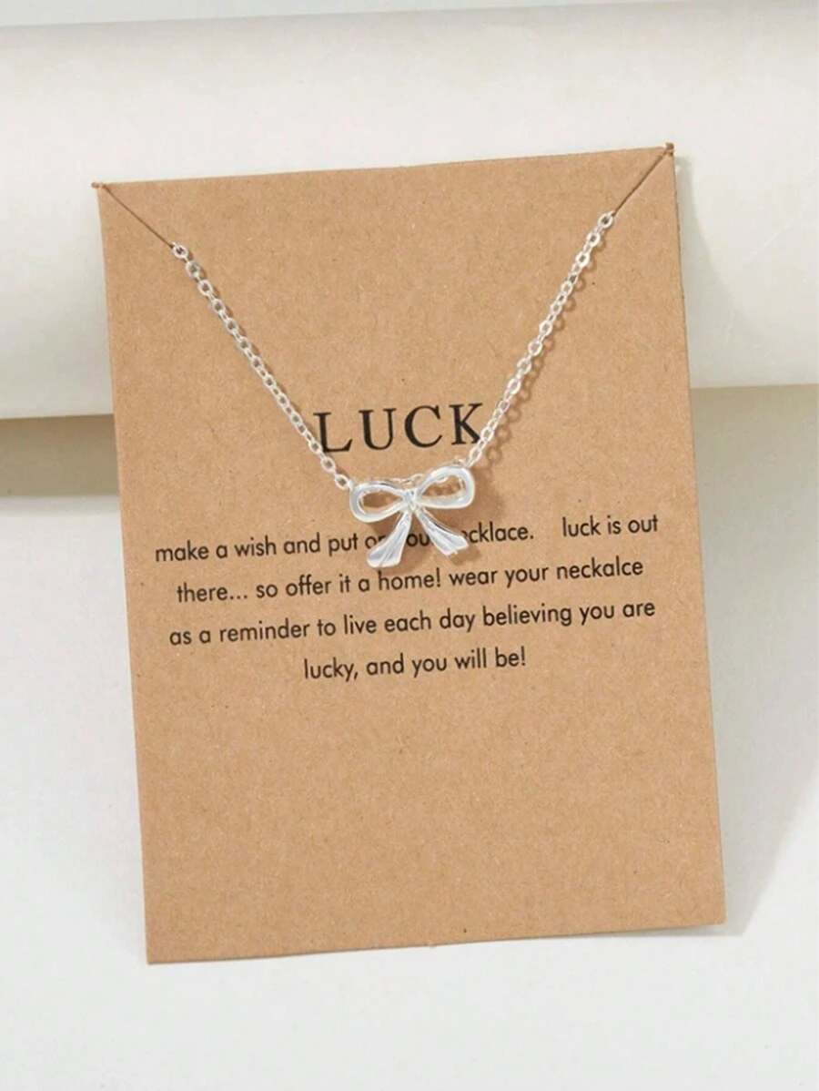 Silver Fashionable Bow Charm Necklace, Versatile Valentines,Mom,Mother,Mother's Day,Gift - Silver - View 1