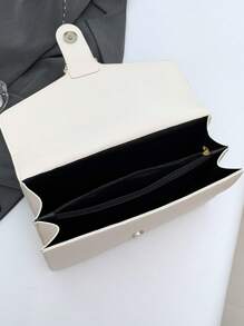 1pc Fashionable New Ivory White Shoulder Bag With Chain Strap, Spacious Multi-Layered Crossbody Bag For Women