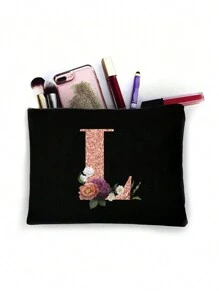 Cosmetic Bag Lady Makeup Bags Wallet Initials 26 Letter Pattern Toiletry Organizer Pouch Wedding Party Wash Bag Zipper Phone Purse Pencil Pouch High-Capacity Make Up Bags Clutch Bag Bridesmaid Make Up Pouch Toiletries Organizer Bag Cosmetic Case Handbag For Travel Storage Cosmetic Bag For Travel School Supplies Travel Essentials Holiday Essentials Makeup Pouch Makeup Organizer Holiday Winter 2024 Make Up Organizer Makeup Storage - Black - View 28