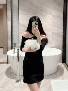 Moonlit EveBag O geantă elegantă cu flori plisate, geantă de nuntă albă romantică, geantă de mână pentru petrecere formală, geantă de seară cu curea cu lanț