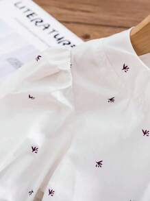 Young Girl 2024 Summer New Vintage Loose Floral Printed Puff Sleeve Dress - White - View 8