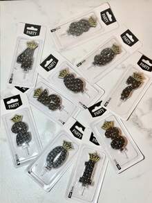 1 pieza Velas de decoración para pastel de cumpleaños con forma de corona de diamante de malla blanca/negra de 0-9 - Negro - Ver 9