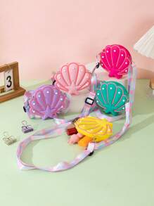 1pc New Cartoon Cute Seashell Silicone Shoulder Messenger Coin Purse For Kids - A - View 2