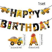 1set Construction Truck Theme Happy Birthday Paper Banner For Birthday Party Background Decoration Supplies,Christmas