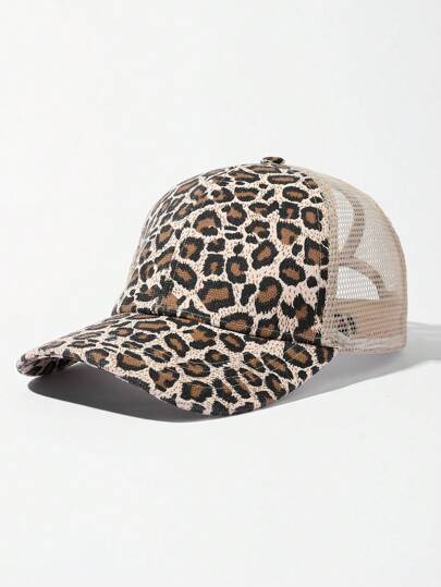 1pc Women's Sexy Leopard Print Ponytail Baseball Cap, Suitable For Street & Outdoor Leisure