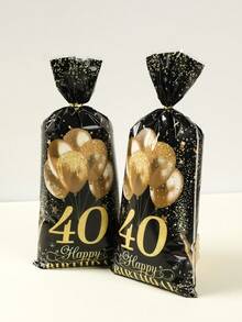 25/50/100pcs Black Gold Happy 40th Birthday Gift Bags, Goodie Bags Party Favor Candy Bags With Golden Twist Ties Cookie Packaging Gift Bags For Birthday Party Supplies - Multicolor - View 2