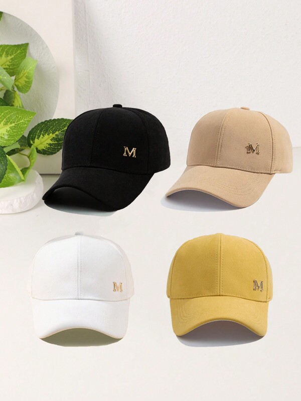 1pc Women's Solid Color Side Embroidery M Pattern Casual Adjustable Baseball Cap, Sunshade, Ideal For Daily Wear Street