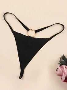 2件装性感女式黑色T型背带裤 - 黑色 - 查看 2