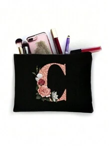 Cosmetic Bag Lady Makeup Bags Wallet Initials 26 Letter Pattern Toiletry Organizer Pouch Wedding Party Wash Bag Zipper Phone Purse Pencil Pouch High-Capacity Make Up Bags Clutch Bag Bridesmaid Make Up Pouch Toiletries Organizer Bag Cosmetic Case Handbag For Travel Storage Cosmetic Bag For Travel School Supplies Travel Essentials Holiday Essentials Makeup Pouch Makeup Organizer Holiday Winter 2024 Make Up Organizer Makeup Storage - Black - View 9