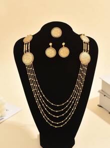4 peças/Conjunto de Jóias Brincos e Colar de Borla Estilo Palaciano Luxuoso de Várias Camadas para Mulheres, Noiva, Casamento, Festa