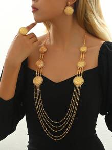 4 peças/Conjunto de Jóias Brincos e Colar de Borla Estilo Palaciano Luxuoso de Várias Camadas para Mulheres, Noiva, Casamento, Festa