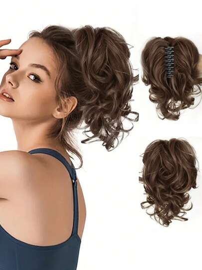 Chocolate Brown10 Inch Claw Ponytail Short Curly Wavy Ponytail Extensions Synthetic Clip In Hair Extensions Elegant For Daily Use Hair Accessories