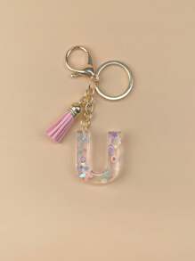 1 Peça de Chaveiro de Resina com Inicial, Ornamentos Feitos à Mão, Adequado para Bolsas, Acessórios, Encantos, Acessórios de Telefone Celular de Mulheres, Conchas de Borboleta, Lantejoulas em Forma de Estrela, Acessórios Escolares de Carro, Acessórios Góticos Fofos Y2k, Ideias de Presentes para o Dia dos Professores e Natal