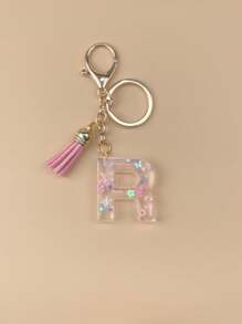 1 Peça de Chaveiro de Resina com Inicial, Ornamentos Feitos à Mão, Adequado para Bolsas, Acessórios, Encantos, Acessórios de Telefone Celular de Mulheres, Conchas de Borboleta, Lantejoulas em Forma de Estrela, Acessórios Escolares de Carro, Acessórios Góticos Fofos Y2k, Ideias de Presentes para o Dia dos Professores e Natal