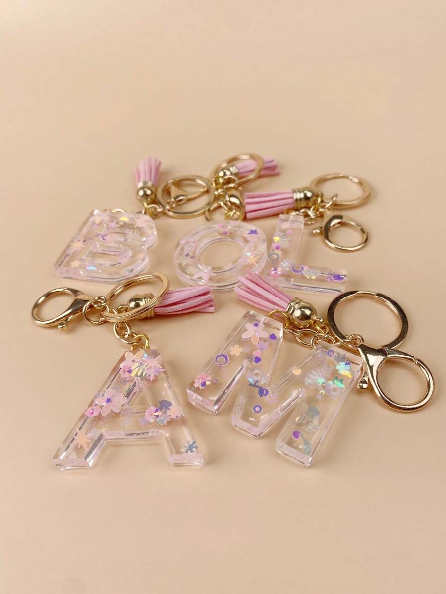 1 Peça de Chaveiro de Resina com Inicial, Ornamentos Feitos à Mão, Adequado para Bolsas, Acessórios, Encantos, Acessórios de Telefone Celular de Mulheres, Conchas de Borboleta, Lantejoulas em Forma de Estrela, Acessórios Escolares de Carro, Acessórios Góticos Fofos Y2k, Ideias de Presentes para o Dia dos Professores e Natal