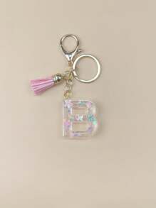 1 Peça de Chaveiro de Resina com Inicial, Ornamentos Feitos à Mão, Adequado para Bolsas, Acessórios, Encantos, Acessórios de Telefone Celular de Mulheres, Conchas de Borboleta, Lantejoulas em Forma de Estrela, Acessórios Escolares de Carro, Acessórios Góticos Fofos Y2k, Ideias de Presentes para o Dia dos Professores e Natal