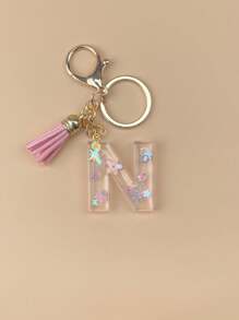 1 Peça de Chaveiro de Resina com Inicial, Ornamentos Feitos à Mão, Adequado para Bolsas, Acessórios, Encantos, Acessórios de Telefone Celular de Mulheres, Conchas de Borboleta, Lantejoulas em Forma de Estrela, Acessórios Escolares de Carro, Acessórios Góticos Fofos Y2k, Ideias de Presentes para o Dia dos Professores e Natal