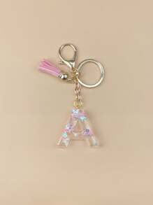 1 Peça de Chaveiro de Resina com Inicial, Ornamentos Feitos à Mão, Adequado para Bolsas, Acessórios, Encantos, Acessórios de Telefone Celular de Mulheres, Conchas de Borboleta, Lantejoulas em Forma de Estrela, Acessórios Escolares de Carro, Acessórios Góticos Fofos Y2k, Ideias de Presentes para o Dia dos Professores e Natal