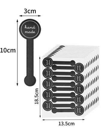 100pcs Black Long Tag Cake Stickers Handmade Food Baking Sealing Stickers Self-Adhesive Handmade Baking Stickers Wedding Party Gift Bags School Supplies Food Bag Food Box Suitable For Candy Chocolate Cookies Etc.