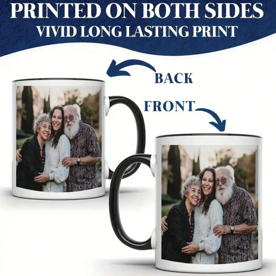 1pc Customized Personalized Mug With Exclusive Photo, Office And Household Water Cup, Festive Gift For Mother, Father, Couple And Friend On Birthday Party - Black - View 1