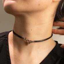 BLKSMTH BLKSMTH Women's Classic Black Leather OT Buckle Choker Necklace