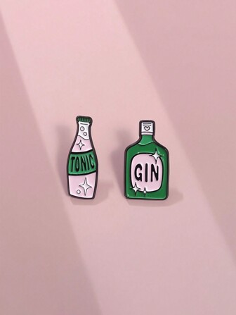 2 pezzi Spille creative a forma di bottiglia di birra e bevanda a forma di animale cartoni animati, spille carine adatte per uomo e donna da abbinare a vestiti e zaini, gioielli alla moda per l