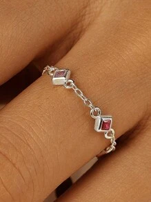 1PC 925 Sterling Silver Chain Fashion Ring 18K Gold Plated Adjustable Tail Finger Band Birthstone Eternity Promise Ring Wedding Engagement Tassel  Dangling Charm Rings Fashion Jewelry Gifts