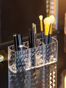 1個透明亮面亞克力化妝刷筒，三格菱形桌面收納盒，多功能眉筆和口紅收納盒-透明的化妝工具容器，1個亞克力筆筒
