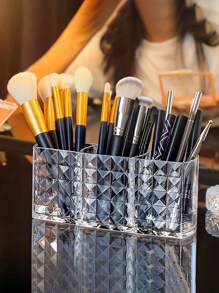 1個透明亮面亞克力化妝刷筒，三格菱形桌面收納盒，多功能眉筆和口紅收納盒-透明的化妝工具容器，1個亞克力筆筒
