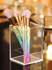 1個透明亮面亞克力化妝刷筒，三格菱形桌面收納盒，多功能眉筆和口紅收納盒-透明的化妝工具容器，1個亞克力筆筒