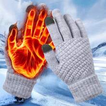 1pc Unisex Thickened Fluff Knitted Jacquard Touch Screen, Foldable Gloves For Riding, Dating, Winter - Grey - View 12