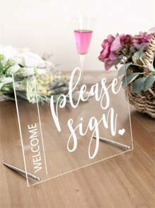 1 Pc Wedding Sign Guest Book Table Sign Party & Event Supply - 'Please Sign' Acrylic Rustic Wedding Display Table Decoration For Reception, Centerpiece,Christmas - Clear - View 2