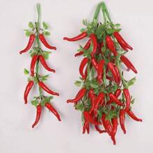 1pc/5pcs Artificial Chili Pepper Vegetable Hanging String Ornament For Decorating And Photography Props - Red Leafy Pepper - View 1