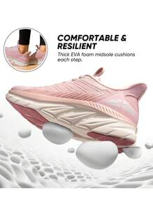 Women's Slip On Walking Shoes Running Comfortable Tennis Breathable Non Slip Athletic Gym Workout Cross Training Sneakers - Hồng - Xem 3
