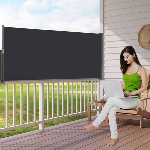 LILIIN Seitenmarkise 100x300cm / 120x300cm / 140x300cm Anthrazit Ausziehbar Sichtschutz Windschutz, Seitenwandmarkise Markisenstoff für Terrasse und Balkon