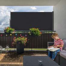 LILIIN Side Awning 100x300cm / 120x300cm / 140x300cm Anthracite Extendable Privacy Screen Wind Protection, Side Wall Awning Awning Fabric For Terrace And Balcony - Black - View 3