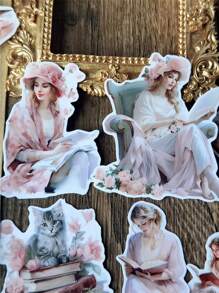 1 set Adesivi decorativi vintage acquerello donna vittoriana che legge un diario adatti per scrapbook, agenda, quaderno, biglietto di auguri, tazza, telefono cellulare