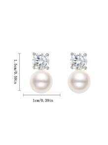 1 par de Brincos de Pérola Sintética e Zircônia Cúbica Clássicos e Retrô Franceses, Brincos Luxuosos e Exclusivos de Alta Qualidade para Casamento, Banquete e Halloween de Mulheres