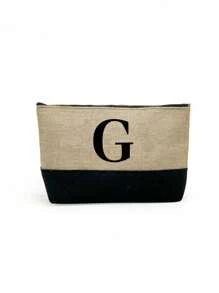 1PC Initials Printed Patchwork Women's Handbag, Makeup Bag, Teacher's Day Gift, Reusable Handbag, Women's Simple And Large Capacity Travel Makeup Bag, Multi-Functional Portable Women's Gift, Portable Leisure Storage Bag