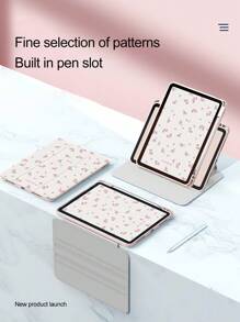 A Beautiful Ditsy Floral Double-Sided UV Printing 720° Rotating Acrylic Transparent Crystal Back Panel Shockproof Tablet Case With Pen Slot, Sleep/Wake Function Compatible With Huawei/ Compatible With IPad/ Compatible With Xiaomi/ Compatible With Samsung - Multicolor - View 3