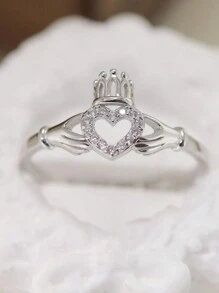 ESBERRY 1Pc Simple Exquisite Love Crown Feminine Zirconia Ring 925 Sterling Silver Exquisite Ladies Jewelry Gift