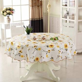 1pc Round Table Cloth 152/180cm Waterproof Table Cloth Oil Round Tablecloth Flower PVC Tablecloth Household Kitchen Tablecloth