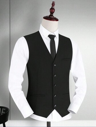Vintage Solid Vest, Business Formal Waistcoat, Fashionable Men Apparel